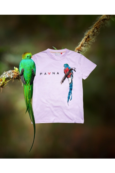 T-shirt damski z kwezalem herbowym - różowy